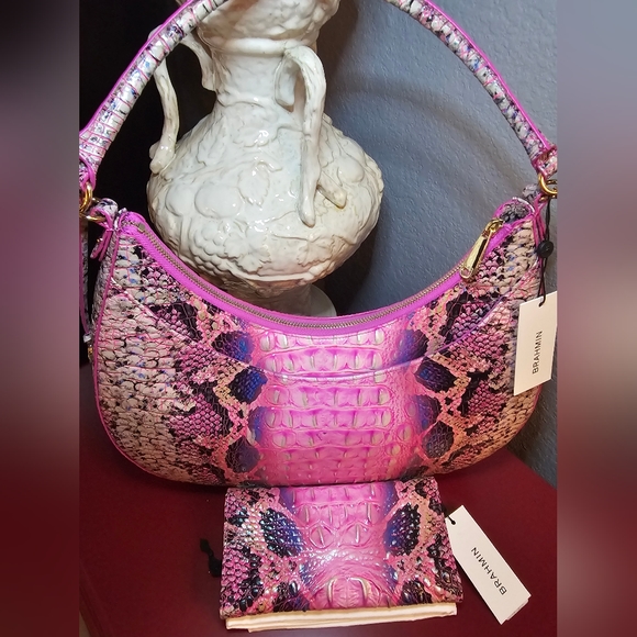 Brahmin Pink Cobra Bekka Shoulder Bag & Veronica Wallet Set NWT - Picture 2 of 16